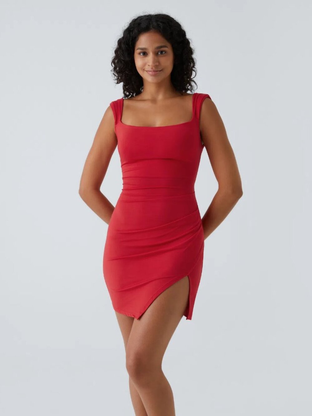Halara Red Ruched Tie Back Hem Bodycon Mini Casual Dress Size XS